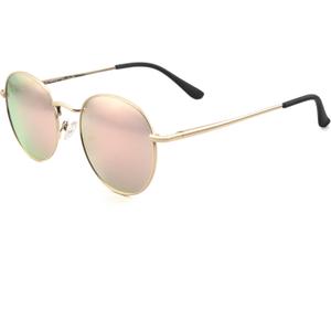 Full Reader Sunglasses Women Men, Mens Womens Reading Sun Glasses Metal Round BLue Pink Yellow Lens NON BIFOCAL, Gold Frame Mirrored Pink Lenses, 3.00