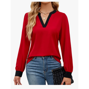 Womens Work Blouse Dressy Business Casual Tops Long Lantern Sleeve V Neck Office Fall Shirt, Size M