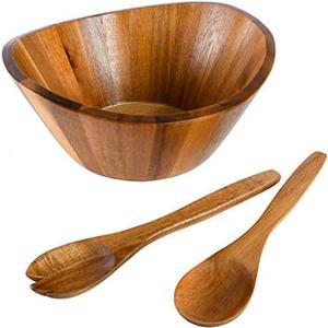Gibson Home Sherwood 3-Piece Acacia Wood Salad Bowl Set, 32 Quart Large Serving Bowls, Natural Finish, Durable & Eco-Friendly