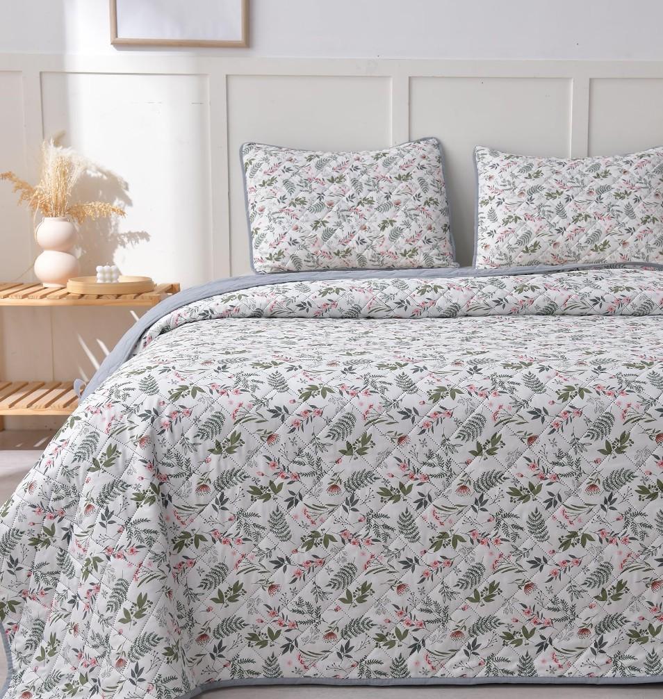 LINNUO HOURSE Quilt Sets King Size,Reversible Lightweight Bedspread with 2 Pillow Shams, Soft Quilted Bedding for Year-Round Comfort, Floral Pattern King Size