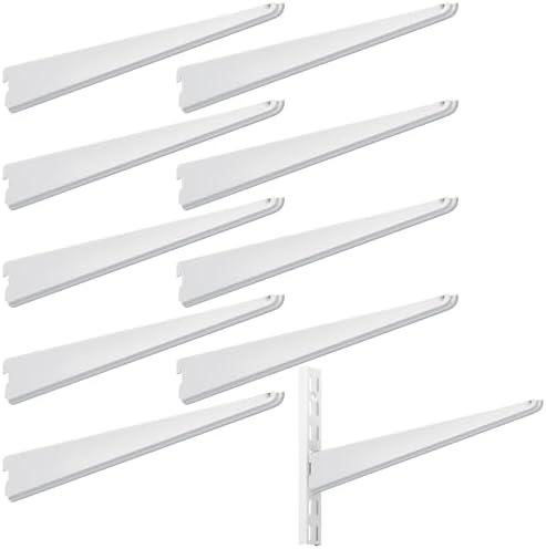 Yalikop 10 Pack Adjustable Shelf Brackets for Double Track System Closet Organization Heavy Duty Wire Shelf Brackets (White, 16.5 Inches)