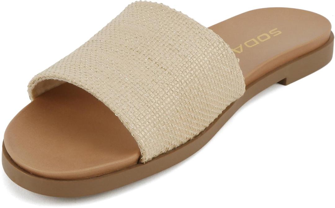 Soda Women Flip Flops Slides Slip-On Sandals Peep Toe Single Band BOARD Raffia, Size 8.5