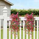 Senjie Artificial Hanging Flowers for Outdoor Spring Decor, 2 pcs UV Resistant Fake Silk Faux Flowers Plants for Outside Porch Patio Balcony Planters Vine Light Purple Red, 2