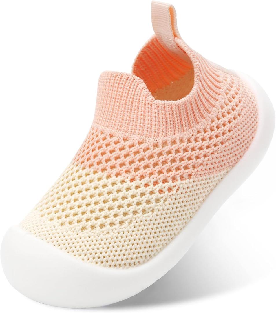 Baby Shoes Boys Girls First Walking Shoes Kids Lightweight Breathable Toddler Slip On Indoor Floor Slipper Cotton Mesh Sneakers (18-24 Months Infant, Pink)