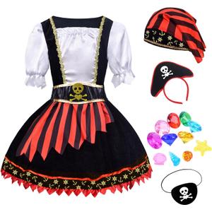 ZZIHA Girls Pirate Costume,Pirate Princess Dress Sea Buccaneer Costume 3-9 Years XS