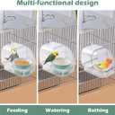 Bird Cage Feeder with Ceramic Bowl,2 in 1 No Mess Bird Feeder and Transparent Parakeet Bathtub with Bottom Drawer Hanging Tube Shower Box for Birds Budgies Parakeet Small Parrot Cockatiels
