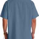 Alimens & Gentle Mens Linen Shirts Cotton Hawaiian Shirts Short Sleeve Button Down Shirts Casual Summer Beach Tops (Blue, XL)