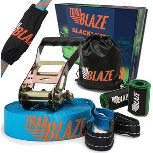 Trailblaze Slackline Kit with Tree Protectors | Backyard Slacklines for Kids and Adults | Beginner's Tight Rope Line Set | Double Slack Lines 60ft