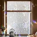 Stained Glass Window Privacy Film Static Cling Decorative Rainbow Window Film, No Adhesive UV Blocking Sun Cling for Bathroom, Bedroom, Glass Doors, Removable 3D Stone, 23.6 x 78.7 in
