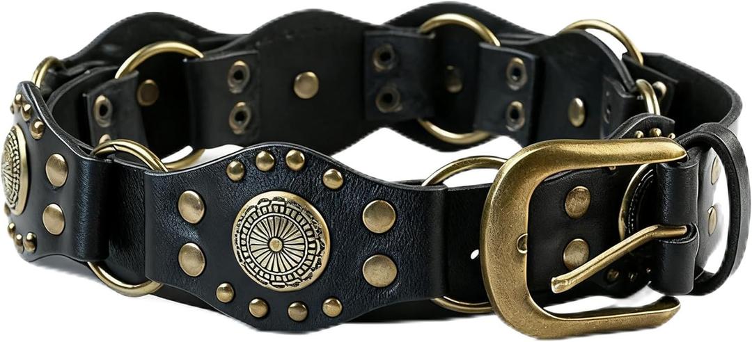 EMMIOL Y2K Belt for Women Star Studded Belt Vintage Gothic Grunge Punk Rock PU Leather Waistband (S:31''-39'' Fit Waist, Boho Black)