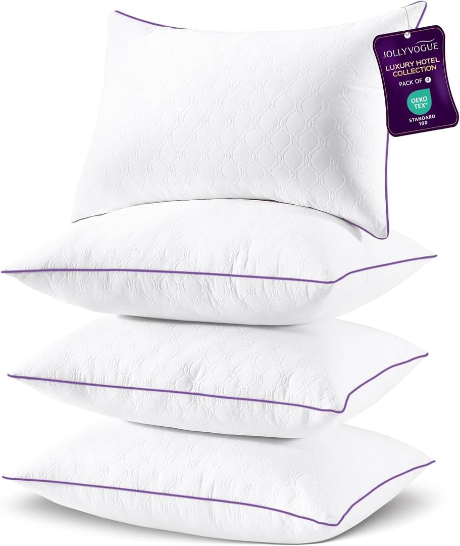 JOLLYVOGUE Pillows Queen Size Set of 4, Bed Pillow for Side, Back, and Stomach Sleepers, Down Alternative Filled Pillows, Luxury Hotel Quality and Machine Washable, 28" x 20", 4 Pack