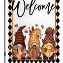 2 x Fall Garden Flag Welcome Gnomes Yard Flag 12x18 Double Sided Burlap, Autumn Pumpkin Maple Leaves Yard Flags for Thanksgiving Rustic Seasonal Outside Outdoor Decoration