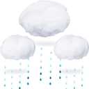 15 Pcs Artificial Cloud Props Raindrop Garland Set 3D Cloud Hanging Decorations 12 Paper Hanging Rain Drops Decor Pieces for Baby Shower Party and Centerpieces Stage Decoration