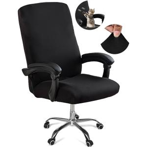 Office Chair Cover,Removable Desk Chair Cover with Zipper,Stretch Anti-dust Universal Rotating Office Seat Slipcover,Washable High Back Computer Seat Protector for Pets (Black, Large)