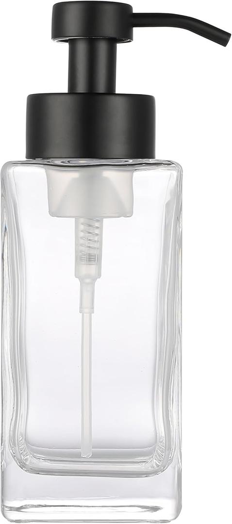 Modern Foaming Soap Dispenser with Rustproof Pump for Soap, Lotion, Dish Soap, Liquid Soap, Farmhouse Styles, for Kitchen Countertop, Bathroom, Home Decor, Clear with Black Pump top