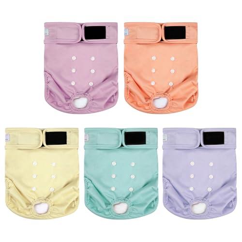 ZINGTERRA 5 Pack Washable Female Dog Diapers, Reusable Diaper for Doggie, Highly Absorbent Dog Diaper, Adjustable Leakproof Puppy Diapers Skirt for Heat, Incontinence, Period Doggy Nappies, M