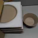 Famiware Saturn 16 Pieces Plates and Double Bowls Sets for 4, Stoneware Dinnerware Set with Pasta Bowl, Dish Set with Trim - Chip & Scratch Resistant, Microwave & Dishwasher Safe, Dark Gray