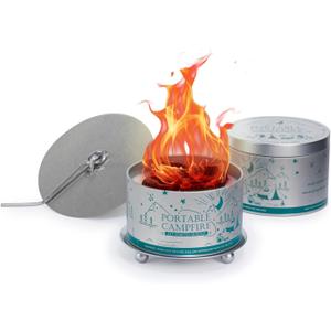 Portable Campfire, Holder and Extinguish Included, Reusable Fire Pit for Camping, Smores, Picnics - Made with Recycled Soy Wax Up to 3-5 Hours Burn Time - Tabletop Fireplace, Emergency Heat - 2 Pack