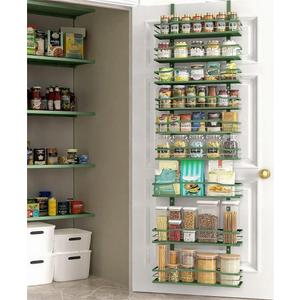 Moforoco Sage Green 9-Tier Over The Door Pantry Organizer, Pantry Organization and Storage, Black Hanging Basket Wall Spice Rack Seasoning Shelves