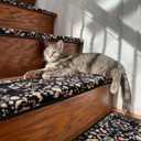 RORA Bullnose Carpet Stair Treads Non-Slip Stair Treads for Wooden Steps,Washable Stair Carpet,Floral Stair Rugs,Runner Indoor Stair Mats for Pets Elder,14pcs,29.5 ''x9.5 x1.5 '',Black