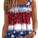Summer Tank Tops for Women Pleated Square Neck O Ring Shoulder Sleeveless Shirts Casual Loose Fit Trendy Blouses, 2XL
