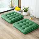 Floor Pillow Set of 2, Memory Foam Meditation Cushion, Floor Cushions for Adults Sitting, Large Square Seat Cushions for Yoga, Living Room, 20x20 Inch (Green)
