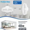 Bladeless Ceiling Fan with Lights,19.7'' 3000-6000K Dimmable 6 Wind Speed Low Profile Led Ceiling Fan, Reversible DC Motor Modern Flush Mount Indoor Kitchen Bedroom Fandelier Ceiling Fans