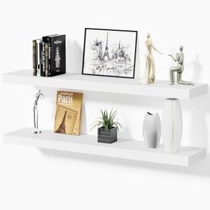 Floating Shelves for Wall, Bathroom Shelves Over Toilet, Wall Shelves & Book Shelf for Room, Hanging Shelf, Modern Wooden Mounted Floating Shelves, 36x7x1.5 in (White, Set of 2)