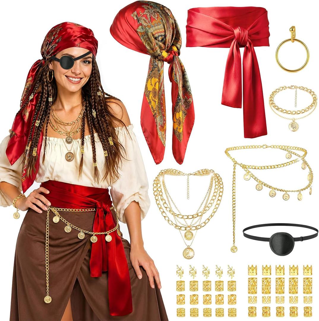 8PCS Pirate Accessories for Women Halloween Pirate Costume Accessories