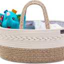 Baby Diaper Caddy Organizer, Portable Nursery Storage Basket with Changeable Compartments, 100% Cotton Woven Rope Baskets, Car & Changing Table Tote, Newborn Gift (Yellow)