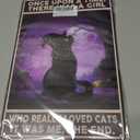 2 x Women Girls Gift Funny Halloween Witch Cat Sign Cat Lovers Once Upon A Time I Pick Up A Black Cat Tin Sign Wall Art for Home Living Room Bedroom Decor 8 x 12 Inches (3139) (Purple)