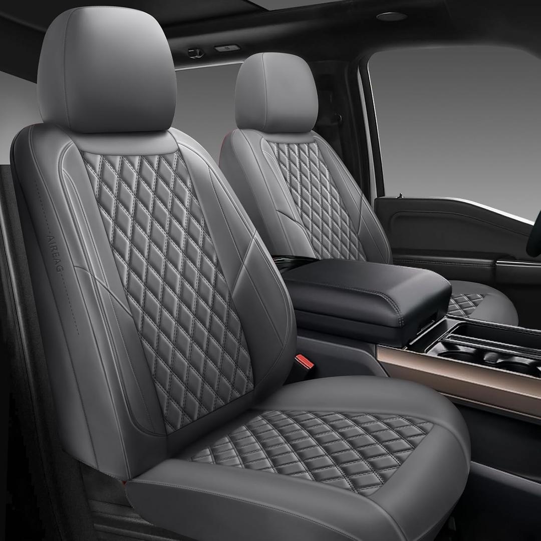 Premium Leather Car Seat Covers Full Set,Universal Fit for Cars,Trucks&SUVs,Waterproof Car Seat Cushion,Full Coverage Car Seat Protector with 5 Seats,Grey