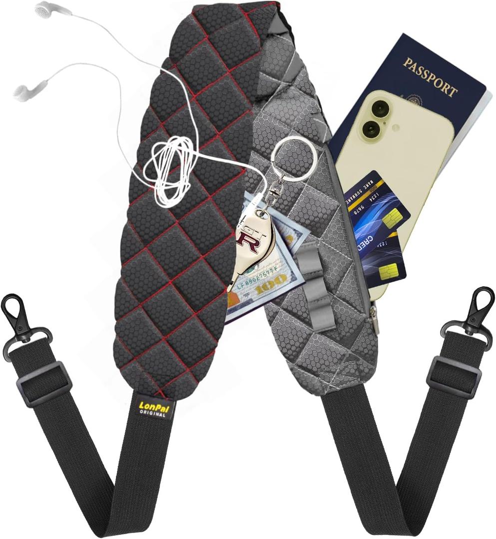 2 in 1 Anti-theft Bag Shoulder Strap with Pockets, 54 inch Travel Belt Ultra-Wide and Thick, Comfort and Stylish (Gray)