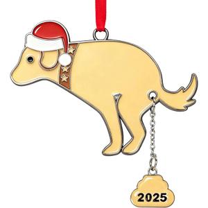 Funny Christmas Metal Ornament 2024-Funny Pooping Dog Ornament for Christmas Tree Decoration, Naughty Hanging Metal Dog Poop Ornament for Indoor Home Holiday Decor Christmas Gag Gifts - Dog/ 2PACK
