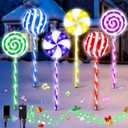 ElectricWise 6 in 1 Lollipop Christmas Pathway Lights Outdoor, 29 Inch Peppermint Pathway Markers Lights, Lighted Candy Cane with 5 Modes and Music for Xmas Holiday Patio Yard Garden(Multicolor)
