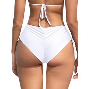 SHEKINI Women's Bikini Bottoms Sexy Ruched Swim Bottom Cheeky Swimsuit High Waist Half Coverage Tankini Shorts, Small 