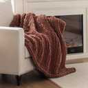 Chunky Knit Blanket Throw, 100% Hand Knit Throw Blanket Handmade Chenille Cable Knit Throw for Couch, Stylish Cozy Soft Rope Knot Crochet Blanket for Home Decor, Copper Brown, 50x60 Inches  