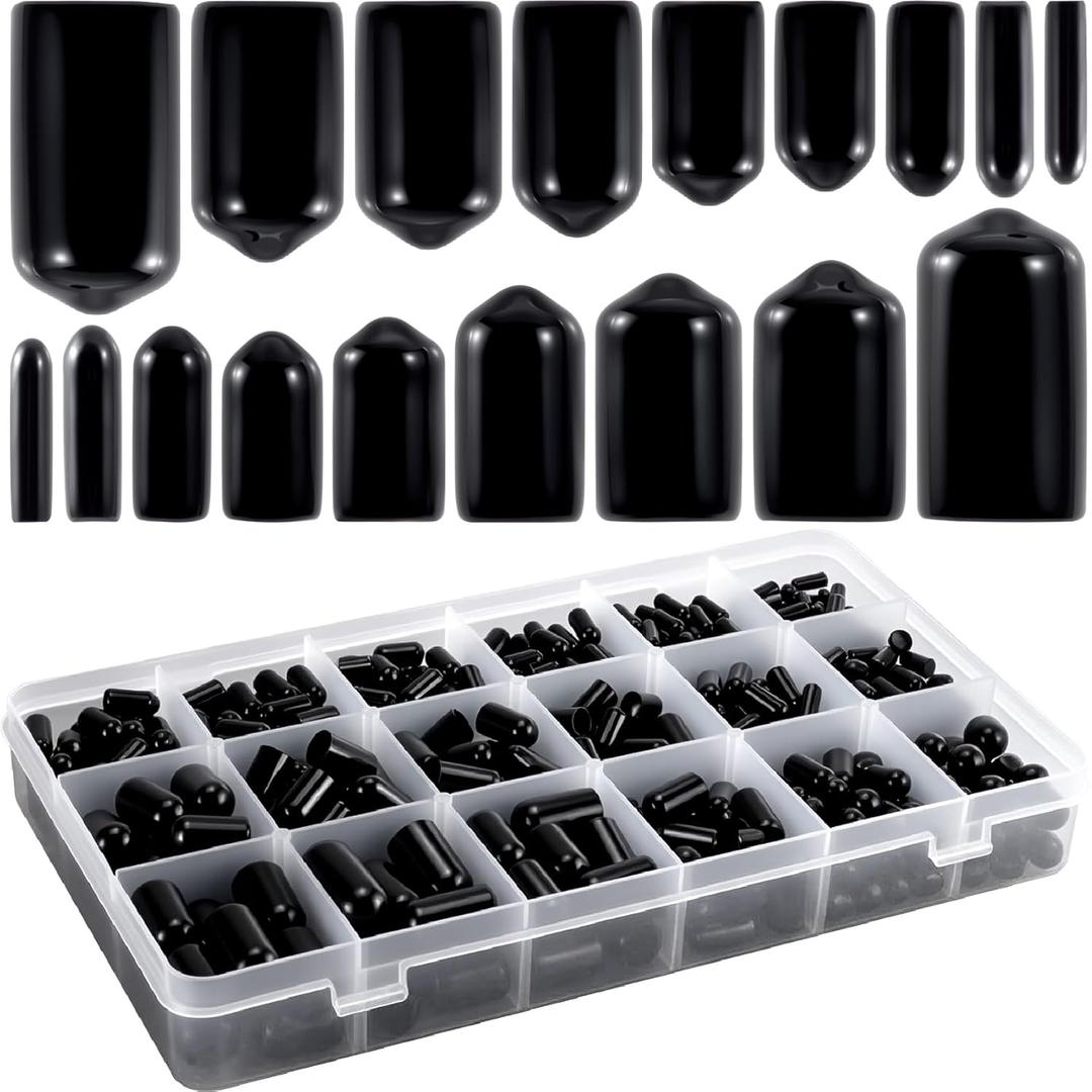 240 Pcs Rubber End Caps, 9 Sizes Bolt Covers Caps for Screws, Black Vinyl Flexible Screw Thread Protector Tips Assortment Kit for Metal Tube Furniture Legs