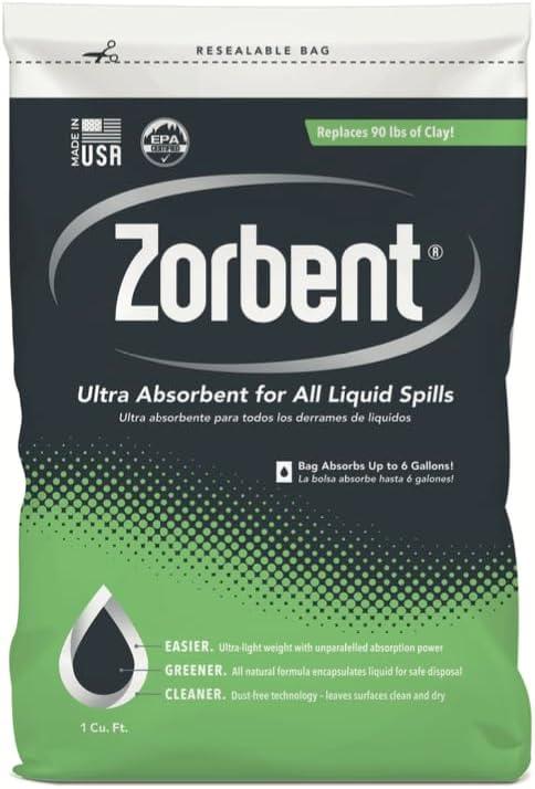 Zorbent Oil Spill Absorbent | 1 Cu Ft Bag Absorbs up to 6 Gallons of Liquid. Replaces 98 lbs of Clay. Non-Toxic, Low-Dust, with Cleaning Agent. For Fast Industrial Spill Cleanup. Zorbent Oil Spill Absorbent | 1 Cu Ft Bag Absorbs up to 6 Gallons of Liquid. Replaces 98 lbs of Clay. Non-Toxic, Low-Dust, with Cleaning Agent. For Fast Industrial Spill Cleanup.