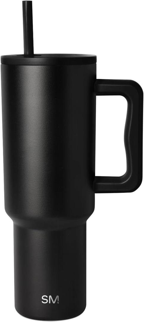 Simple Modern 40 oz Trek Tumbler with Handle and Straw Lid | Cup Holder Friendly Insulated Stainless Steel Travel Mug | Midnight Black