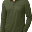 MAGCOMSEN Men's Polo Shirts with Pocket Long Sleeve Golf Quick Dry Shirts Performance Athletic Work Casual Collared Shirt (Green, XXL)
