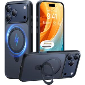 TORRAS Ostand Magnetic for iPhone 17 Pro Max Case, Fit for MagSafe, Sturdy Stand, Military Grade Drop Tested, Camera Control, Translucent Slim Soft Edge Case for iPhone 17 Pro Max 6.9", Black