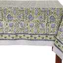 ATOSII Amara Green 100% Cotton Rectangle Fall Tablecloth, Handblock Floral Print Linen Table Cloth for Kitchen Dining I Parties, Weddings, Outdoors, Easter I Home Decor 60 X 90 Inches I 6 Seater