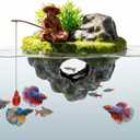 Aquarium Floating Island Decoration with Interactive Fish Feeding Hook,Fish Tank Decorations for Betta,Guppy & Shrimp,Safe ABS Material Floating Fish Tank Decorations,3D Old Man