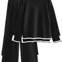 PRETTYGARDEN Women's 2 Piece Fall Knit Sweater Set Long Sleeve Tops Wide Leg Pants Sweatsuit Tracksuit Outfit Winter Clothing (X-Large, Black)