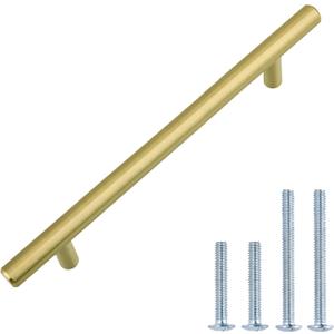 Amazon Basics Euro Bar Cabinet Handles, Kitchen Cabinet Pulls, Hardware for Cupboards, 1/2-inch Diameter, 7.38-inch Length, 5-inch Hole Center, Golden Champagne, 25-Pack