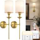 Battery Operated Wall Sconce, 13000mAH Rechargeable Wall Sconce Set of 2 with Remote 3 Colors Wireless Battery Powered Wall Lamp Decor Fixture for Bedroom Living Room (Gold-Line)