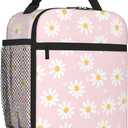 2 x Pink Daisy Flower Insulated Lunch Bag,Kids Lunch Box for Girls Boys Teens