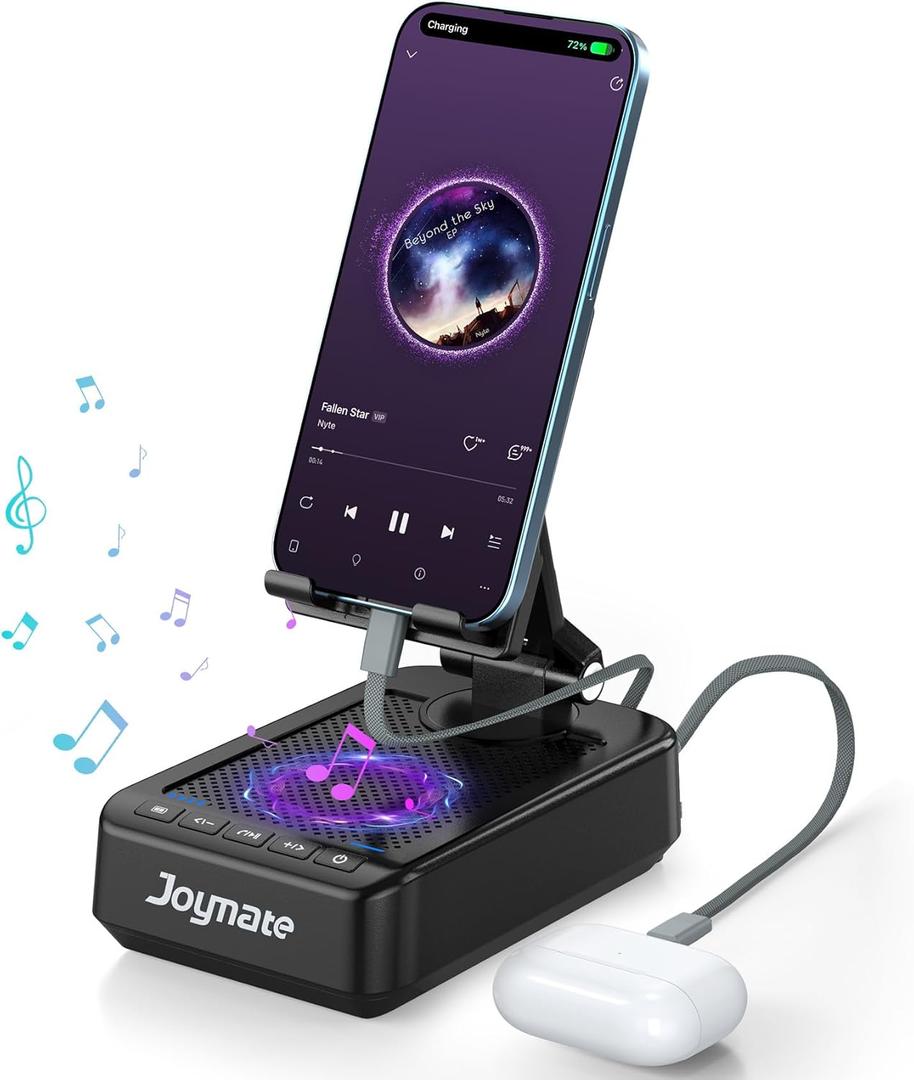 Gifts for Men Women, 10,000mAh Charging Phone Stand with Cables and Bluetooth Speaker, 360 Rotatable Angle Cell Phone Holder with HD Stereo Sound Fits Phones,Tablet (Black)