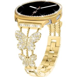 Bling Band with Case Compatible for Samsung Galaxy Watch 8 40mm 44mm, Women Diamond Butterfly Metal Bracelet Rhinestone Strap with Protector Case